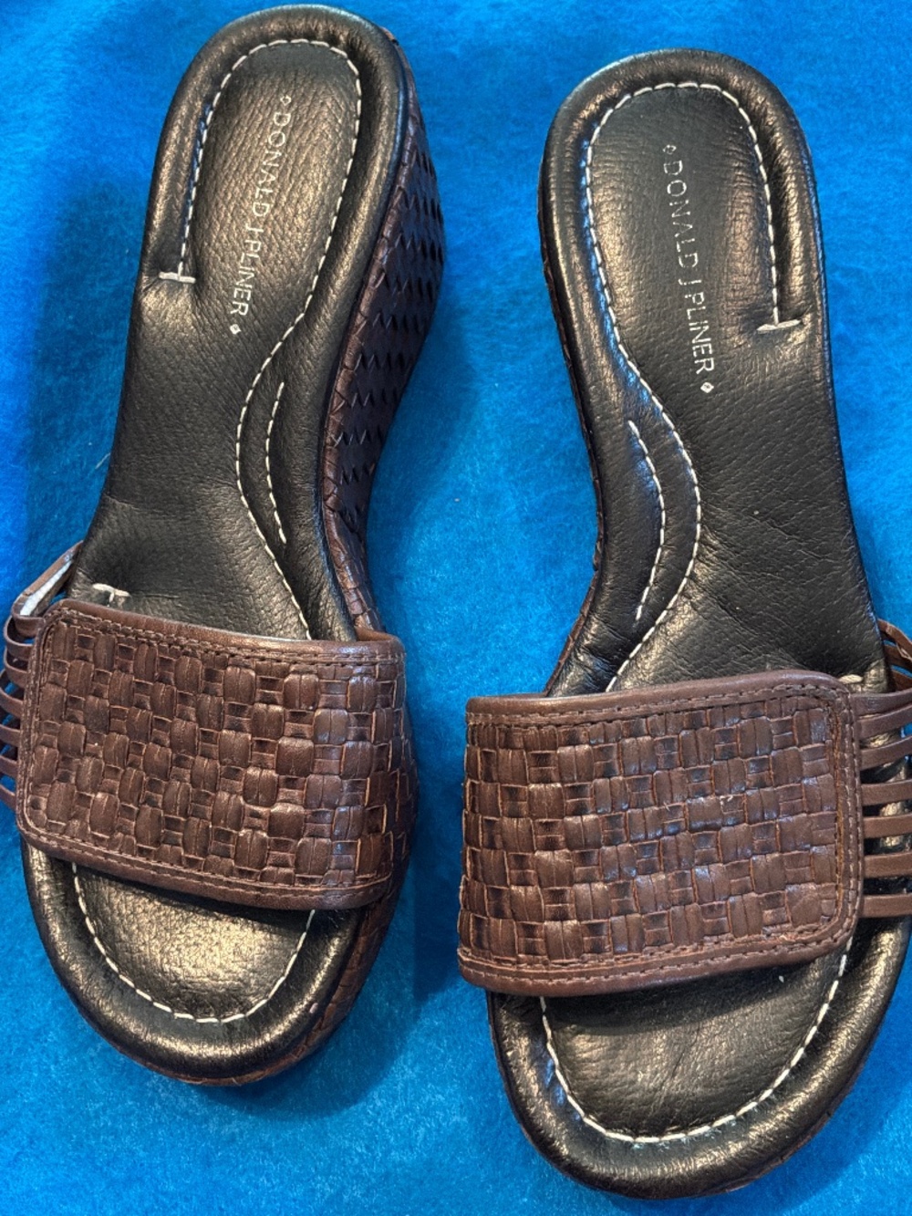 Donald J Pliner Woven Leather Platform Wedge Slide Sandals Bronze Brown Size 8M